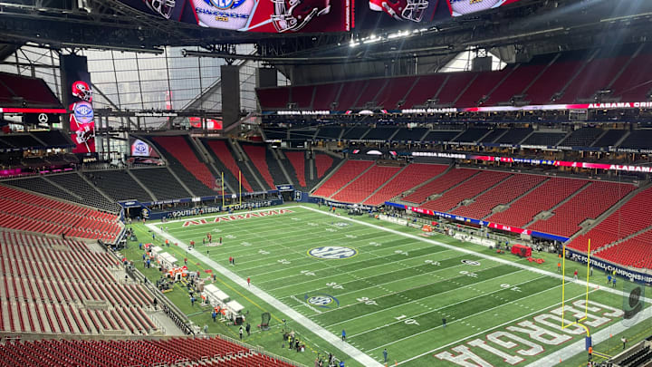 Mercedes-Benz Stadium ahead of the 2025 SEC Championship game between Alabama and Georgia.