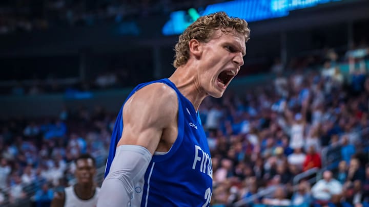 Lauri Markkanen celebrates in the semi-finals of EuroBasket 2025 vs. Germany. Lauri Markkanen celebrates in the semi-finals of EuroBasket 2025 vs. Germany.