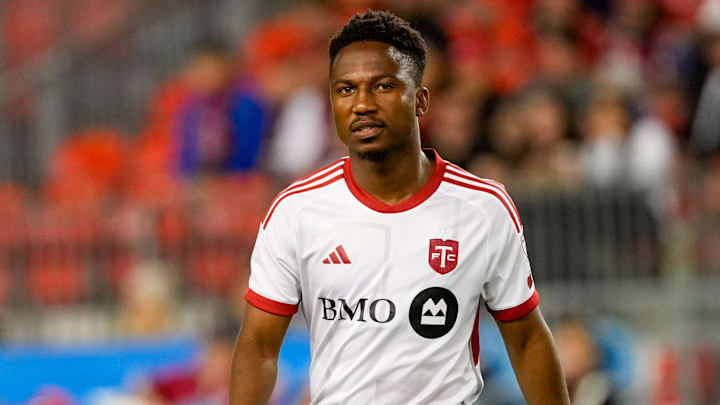 Jun 15, 2024; Toronto, Ontario, CAN; Toronto FC forward Cassius Mailula (12) looks on against the Chicago Fire at BMO Field. Mandatory Credit: Kevin Sousa-USA TODAY Sports