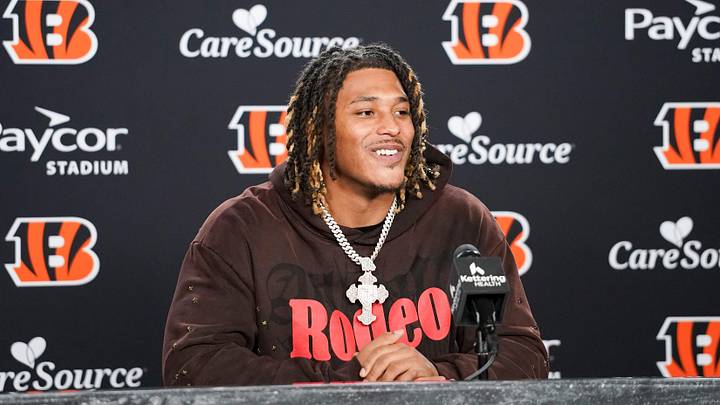 Cincinnati Bengals second round pick Cashius Howell speaks with media during the 2026 NFL Draft, Saturday, April 25, 2026, at Paycor Stadium in downtown Cincinnati. Cincinnati Bengals second round pick Cashius Howell speaks with media during the 2026 NFL Draft, Saturday, April 25, 2026, at Paycor Stadium in downtown Cincinnati.