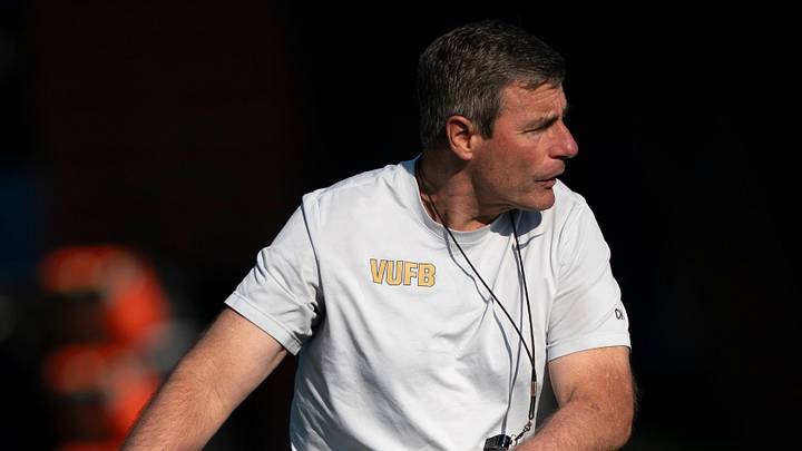 Vanderbilt offensive line coach Chris Klenakis goes through drills at Vanderbilt University’s McGugin Center practice fields Tuesday, April 7, 2026. Vanderbilt offensive line coach Chris Klenakis goes through drills at Vanderbilt University’s McGugin Center practice fields Tuesday, April 7, 2026.