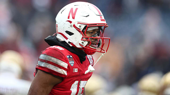 Nebraska football defensive back Ceyair Wright celebrates a defensive stop