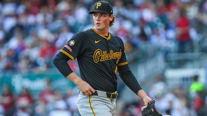 Sep 28, 2025; Cumberland, Georgia, USA; Pittsburgh Pirates pitcher Hunter Barco (45) walks to the dugout after pitching against the Atlanta Braves during the seventh inning at Truist Park. Mandatory Credit: Jordan Godfree-Imagn Images