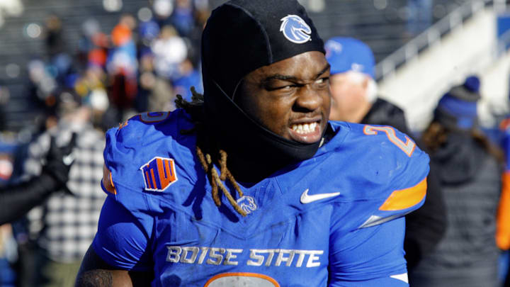 Nov 29, 2024; Boise, Idaho, USA; Boise State Broncos running back Ashton Jeanty (2) after the game against the Oregon State Beavers at Albertsons Stadium. Boise State defeats Oregon State 34-18. Mandatory Credit: Brian Losness-Imagn Images
Nov 29, 2024; Boise, Idaho, USA; Boise State Broncos running back Ashton Jeanty (2) after the game against the Oregon State Beavers at Albertsons Stadium. Boise State defeats Oregon State 34-18. Mandatory Credit: Brian Losness-Imagn Images