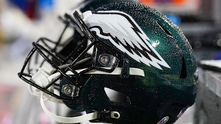 Nov 20, 2023; Kansas City, Missouri, USA; A general view of a Philadelphia Eagles helmet against the Kansas City Chiefs prior to a game at GEHA Field at Arrowhead Stadium. Mandatory Credit: Denny Medley-Imagn Images Nov 20, 2023; Kansas City, Missouri, USA; A general view of a Philadelphia Eagles helmet against the Kansas City Chiefs prior to a game at GEHA Field at Arrowhead Stadium. Mandatory Credit: Denny Medley-Imagn Images