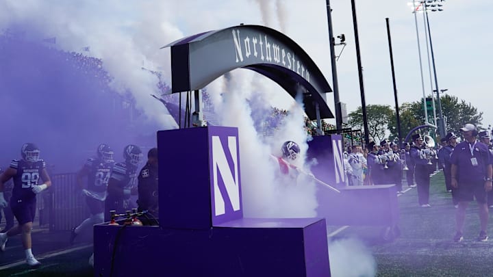 The Northwestern Wildcats takes the field at Northwestern Medicine Field at Martin Stadium. 