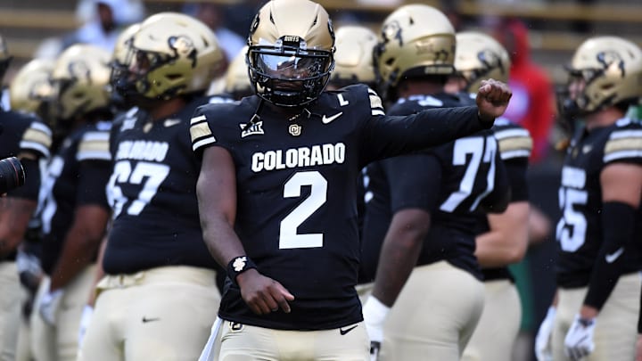 Sep 21, 2024; Boulder, Colorado, USA; Colorado Buffaloes quarterback Shedeur Sanders (2) warms up before the game against the Baylor Bears at Folsom Field. Mandatory Credit: Christopher Hanewinckel-Imagn Images