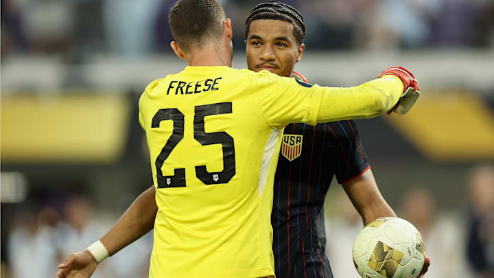 Matt Freese and Malik Tillman hug during the penalty shootout, as the USMNT advanced past Costa Rica.