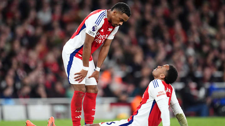 Gabriel (right) had to come off in the second half adding to Arsenal's injury woes.