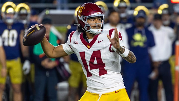 Southern California Trojans quarterback Jayden Maiava (14) has 2,180 passing yards with 15 touchdowns and four interceptions this season. Southern California Trojans quarterback Jayden Maiava (14) has 2,180 passing yards with 15 touchdowns and four interceptions this season.
