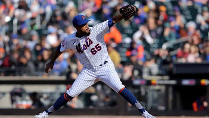 Apr 9, 2023; New York City, New York, USA; New York Mets relief pitcher Dennis Santana (65) pitches against the Miami Marlins during the ninth inning at Citi Field. Mandatory Credit: Brad Penner-Imagn Images Apr 9, 2023; New York City, New York, USA; New York Mets relief pitcher Dennis Santana (65) pitches against the Miami Marlins during the ninth inning at Citi Field. Mandatory Credit: Brad Penner-Imagn Images