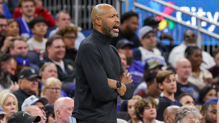 Mar 31, 2025; Orlando, Florida, USA; Orlando Magic head coach Jamahl Mosley shouts during the second quarter against the LA Clippers at Kia Center. Mandatory Credit: Mike Watters-Imagn Images Mar 31, 2025; Orlando, Florida, USA; Orlando Magic head coach Jamahl Mosley shouts during the second quarter against the LA Clippers at Kia Center. Mandatory Credit: Mike Watters-Imagn Images