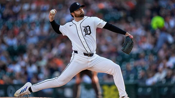 Detroit Tigers pitcher Casey Mize (12) throws against Los Angeles Angels. 