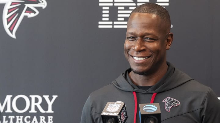 Atlanta Falcons coach Raheem Morris expects an intense training camp practice Friday before fans at Mercedes-Benz Stadium. Atlanta Falcons coach Raheem Morris expects an intense training camp practice Friday before fans at Mercedes-Benz Stadium.