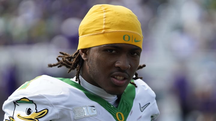 Oregon Ducks wide receiver Dakorien Moore against the Northwestern Wildcats during the second half at Northwestern Medicine Field at Martin Stadium. 