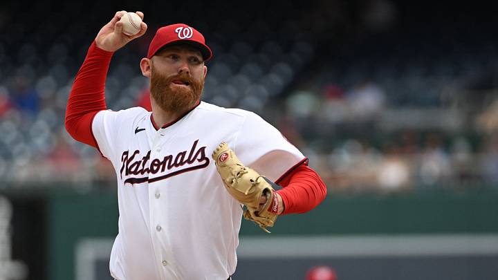 Jul 29, 2026; Washington, District of Columbia, USA; Washington Nationals pitcher Zack Littell (18) throws to the Toronto Blue Jays during the first inning at Nationals Park. Mandatory Credit: Brad Mills-Imagn Images Jul 29, 2026; Washington, District of Columbia, USA; Washington Nationals pitcher Zack Littell (18) throws to the Toronto Blue Jays during the first inning at Nationals Park. Mandatory Credit: Brad Mills-Imagn Images
