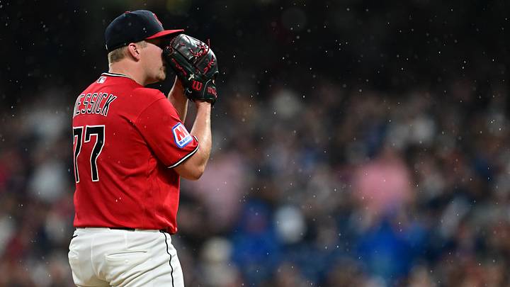Aug 1, 2026; Cleveland, Ohio, USA; Cleveland Guardians pitcher Parker Messick (77) prepares to throw a pitch in the rain during the third inning against the Arizona Diamondbacks at Progressive Field. Mandatory Credit: David Dermer-Imagn Images Aug 1, 2026; Cleveland, Ohio, USA; Cleveland Guardians pitcher Parker Messick (77) prepares to throw a pitch in the rain during the third inning against the Arizona Diamondbacks at Progressive Field. Mandatory Credit: David Dermer-Imagn Images