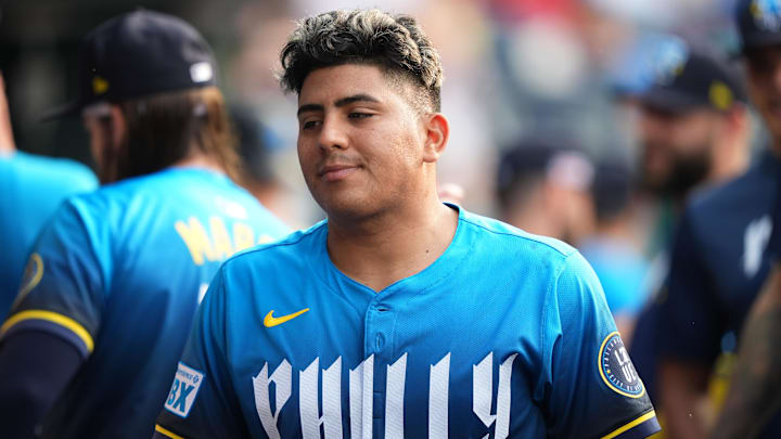 Jun 13, 2025; Philadelphia, Pennsylvania, USA; Philadelphia Phillies starting pitcher Ranger Suarez (55) looks on before the game against the Toronto Blue Jays at Citizens Bank Park. Mandatory Credit: Kyle Ross-Imagn Images