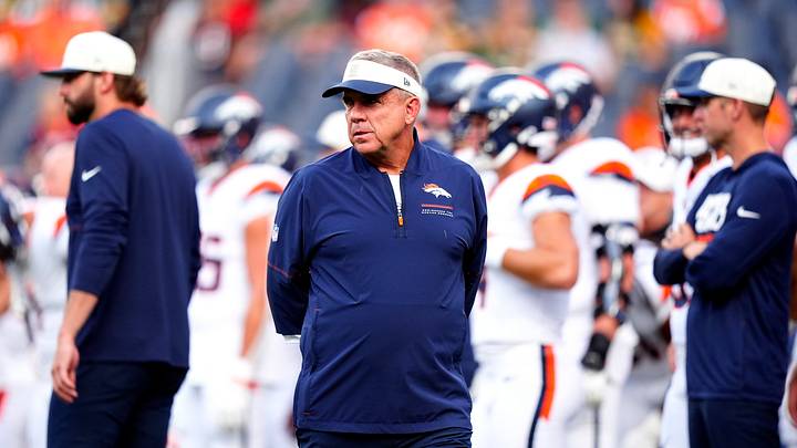Aug 21, 2026; Denver, Colorado, USA;  Denver Broncos head coach Sean Payton before the preseason game against the Green Bay Packers at Empower Field at Mile High.  Mandatory Credit: Ron Chenoy-Imagn Images