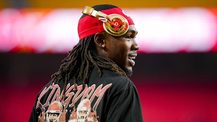 Oct 27, 2025; Kansas City, Missouri, USA; Kansas City Chiefs wide receiver Rashee Rice (4) warms up prior to a game against the Washington Commanders at GEHA Field at Arrowhead Stadium. Mandatory Credit: Jay Biggerstaff-Imagn Images Oct 27, 2025; Kansas City, Missouri, USA; Kansas City Chiefs wide receiver Rashee Rice (4) warms up prior to a game against the Washington Commanders at GEHA Field at Arrowhead Stadium. Mandatory Credit: Jay Biggerstaff-Imagn Images