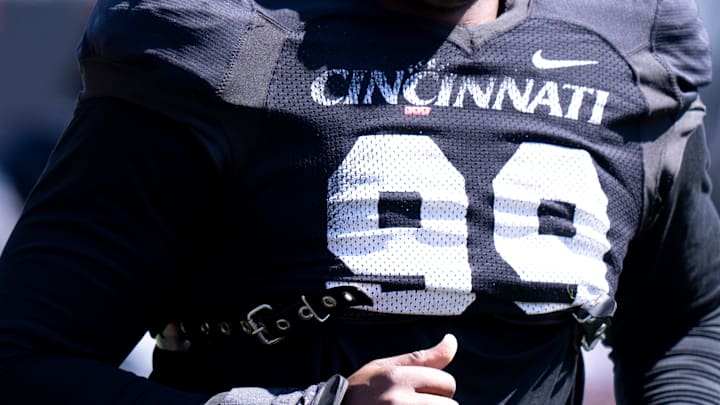 Cincinnati Bearcats defensive end Rob Jackson (99) runs during the Cincinnati Bearcats football spring practice at Nippert Stadium on Saturday, April 12, 2025. Cincinnati Bearcats defensive end Rob Jackson (99) runs during the Cincinnati Bearcats football spring practice at Nippert Stadium on Saturday, April 12, 2025.