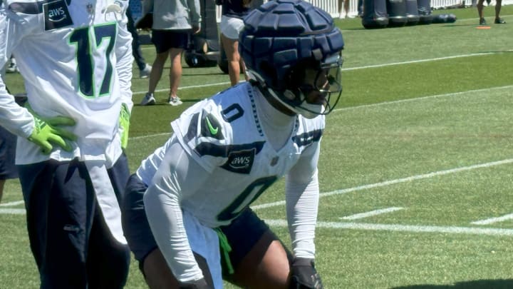 Seattle Seahawks linebacker Tyrel Dodson prepares for a drill during the first practice of training camp. Seattle Seahawks linebacker Tyrel Dodson prepares for a drill during the first practice of training camp.