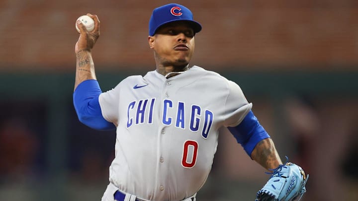 Sep 28, 2023; Atlanta, Georgia, USA; Chicago Cubs starting pitcher Marcus Stroman (0) throws against