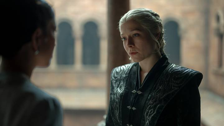 Emma D’Arcy as Rhaenyra Targaryen, Sonoya Mizuno
as Mysaria in House of the Dragon season 3 episode 7. Photograph by Ollie Upton/HBO.