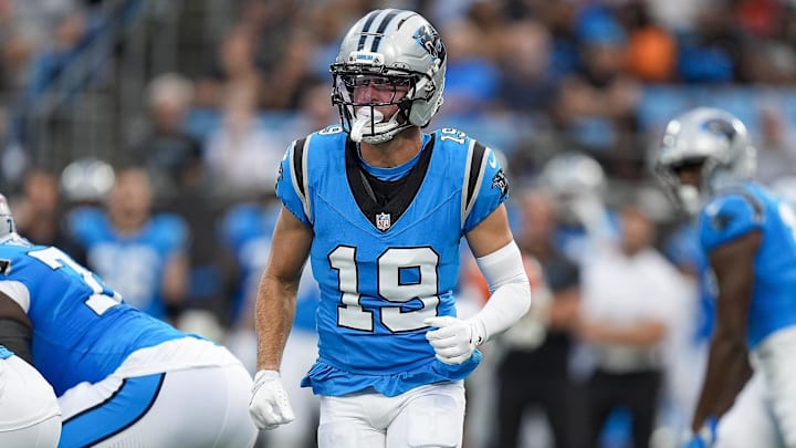Carolina Panthers wide receiver Adam Thielen goes in motion against the Cleveland Browns.