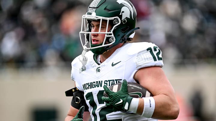 Michigan State's Jack Velling participate in a drill during the Spring Showcase on Saturday, April