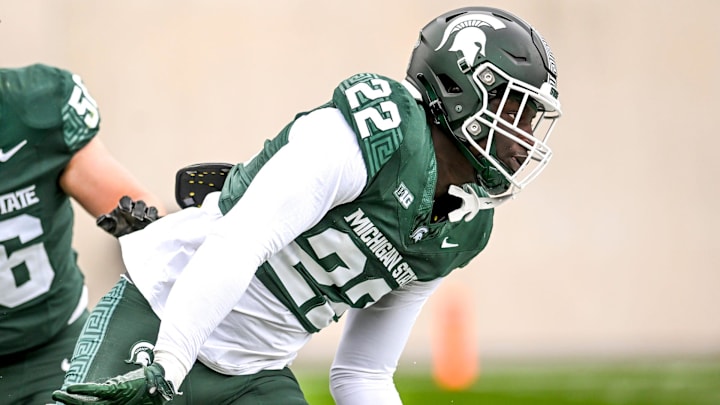 Michigan State's Bai Jobe participates in a drill during the Spring Showcase on Saturday, April 20
