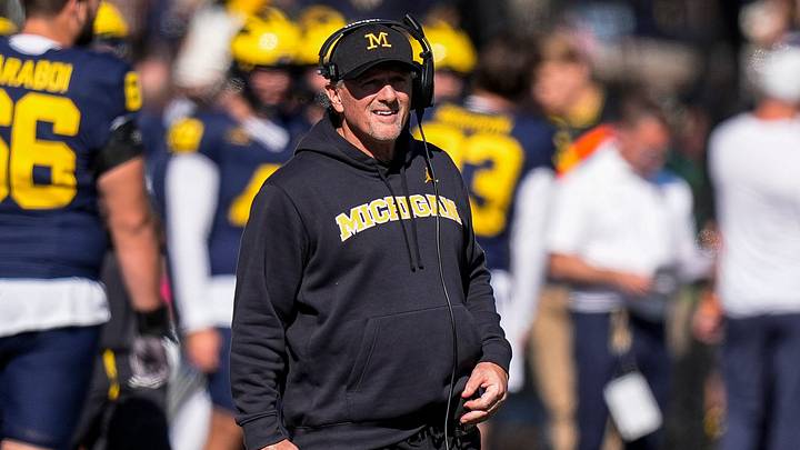 Michigan head coach Kyle Whittingham watches a play against Indiana during the first half at Michigan Stadium in Ann Arbor on Saturday, Oct. 24, 2026.