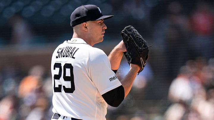 Detroit Tigers pitcher Tarik Skubal (29) throws against Milwaukee Brewers during the first inning at Comerica Park in Detroit on Thursday, April 23, 2026.