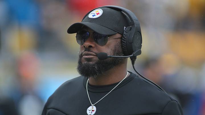 Pittsburgh Steelers head coach Mike Tomlin roams the sidelines during player introductions prior to the start of the game against the Jacksonville Jaguars at Acrisure Stadium in Pittsburgh, PA on October 29, 2023.