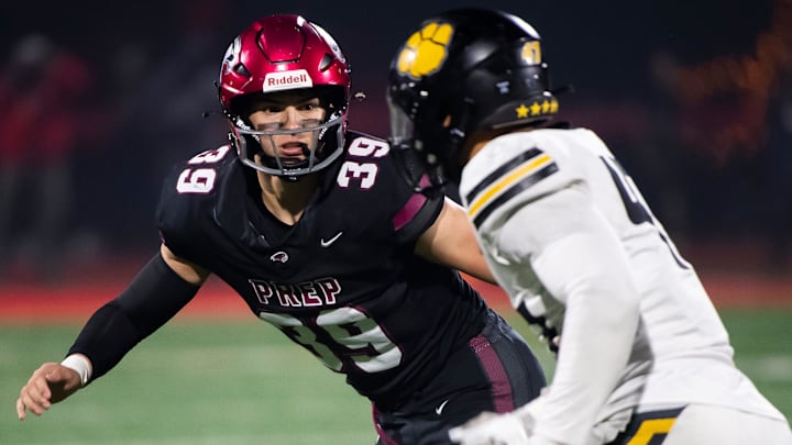 St. Joseph's Prep linebacker Anthony Sacca (39) follows a North Allegheny receiver during the PIAA St. Joseph's Prep linebacker Anthony Sacca (39) follows a North Allegheny receiver during the PIAA