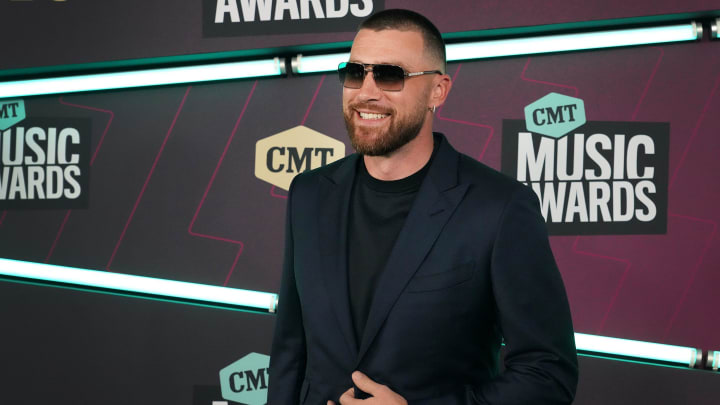 Travis Kelce arrives for the CMT Awards at the Moody Center in Austin, Texas.