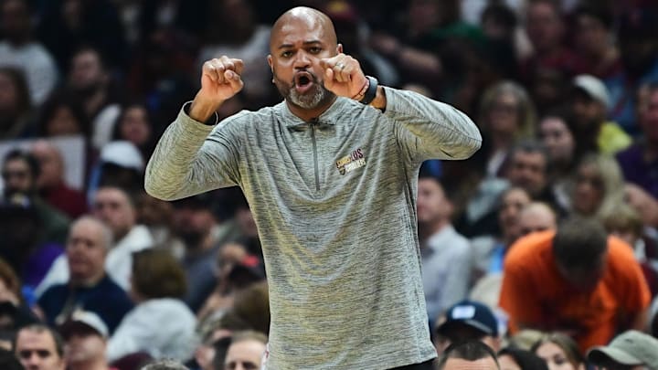 Mar 5, 2024; Cleveland, Ohio, USA;  Cleveland Cavaliers head coach J.B. Bickerstaff reacts during the first half against the Boston Celtics at Rocket Mortgage FieldHouse. Mandatory Credit: Ken Blaze-Imagn Images