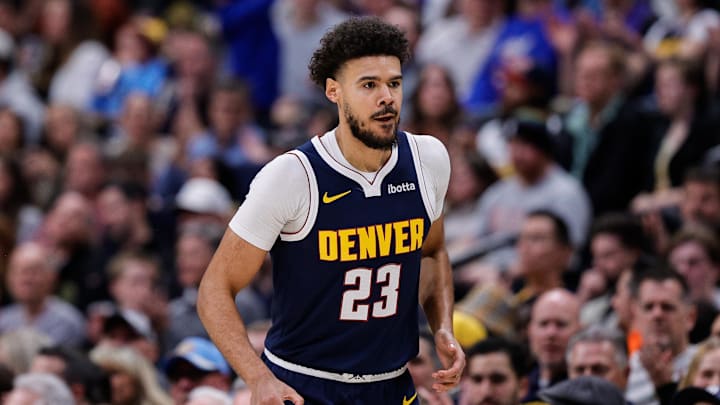 Dec 22, 2025; Denver, Colorado, USA; Denver Nuggets forward Cameron Johnson (23) in the second quarter against the Utah Jazz at Ball Arena. Dec 22, 2025; Denver, Colorado, USA; Denver Nuggets forward Cameron Johnson (23) in the second quarter against the Utah Jazz at Ball Arena.
