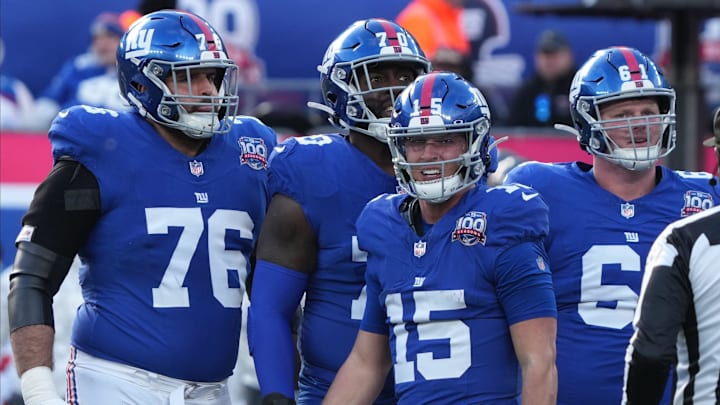 East Rutherford, NJ -- November 24, 2024 -- Tommy DeVito of the Giants after he was sacked in the first half as the Tampa Bay Buccaneers came to MetLife Stadium to play the New York Giants. East Rutherford, NJ -- November 24, 2024 -- Tommy DeVito of the Giants after he was sacked in the first half as the Tampa Bay Buccaneers came to MetLife Stadium to play the New York Giants.