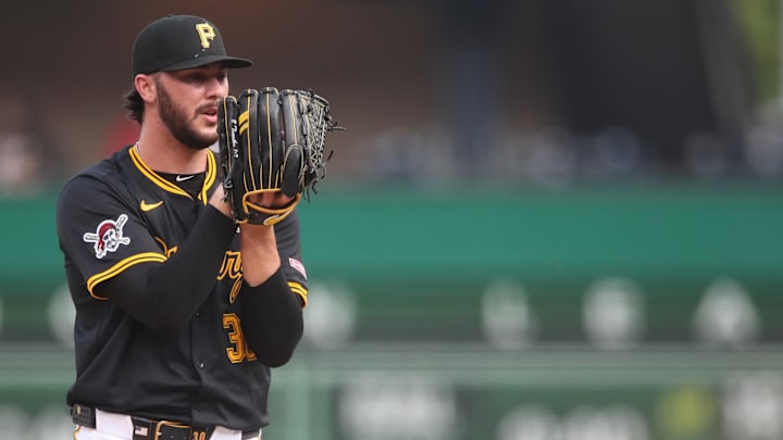 Jun 3, 2025; Pittsburgh, Pennsylvania, USA;  Pittsburgh Pirates starting pitcher Paul Skenes (30) delivers a pitch against the Houston Astros during the first inning at PNC Park. Mandatory Credit: Charles LeClaire-Imagn Images