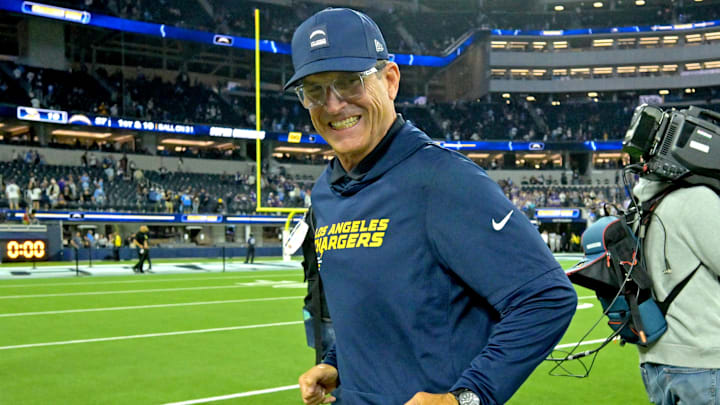 Los Angeles Chargers head coach Jim Harbaugh. Los Angeles Chargers head coach Jim Harbaugh.