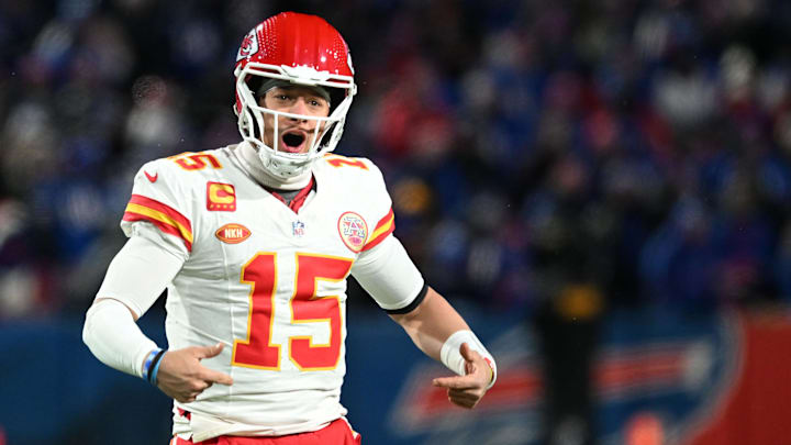 Jan 21, 2024; Orchard Park, New York, USA; Kansas City Chiefs quarterback Patrick Mahomes (15)