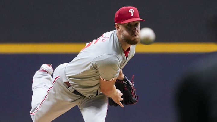 Sep 17, 2024; Milwaukee, Wisconsin, USA;  Philadelphia Phillies pitcher Zack Wheeler throws a pitch.