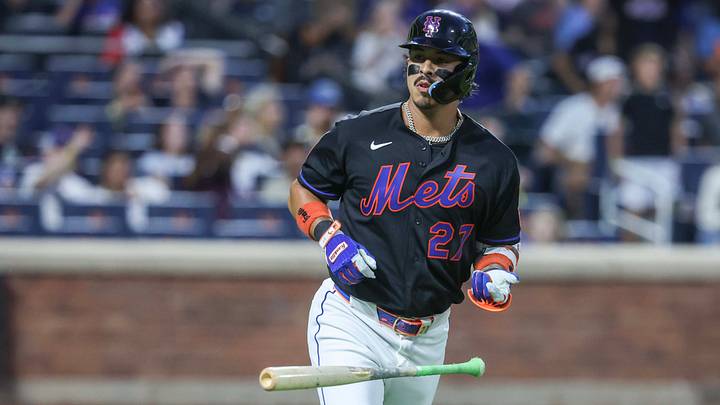 Sep 4, 2026; New York City, New York, USA; New York Mets designated hitter Mark Vientos (27) hits a three-run home run in the first inning against the San Francisco Giants at Citi Field. Mandatory Credit: Wendell Cruz-Imagn Images Sep 4, 2026; New York City, New York, USA; New York Mets designated hitter Mark Vientos (27) hits a three-run home run in the first inning against the San Francisco Giants at Citi Field. Mandatory Credit: Wendell Cruz-Imagn Images