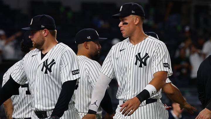 Sep 8, 2026; Bronx, New York, USA; New York Yankees right fielder Aaron Judge (99) celebrates with teammates after defeating the Colorado Rockies at Yankee Stadium. Mandatory Credit: Vincent Carchietta-Imagn Images Sep 8, 2026; Bronx, New York, USA; New York Yankees right fielder Aaron Judge (99) celebrates with teammates after defeating the Colorado Rockies at Yankee Stadium. Mandatory Credit: Vincent Carchietta-Imagn Images