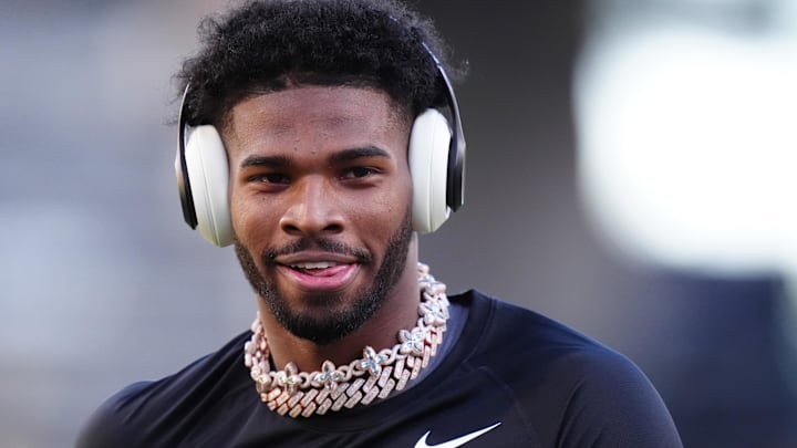 Nov 16, 2024; Boulder, Colorado, USA; Colorado Buffaloes quarterback Shedeur Sanders (2) before the game against the Utah Utes at Folsom Field. Mandatory Credit: Ron Chenoy-Imagn Images