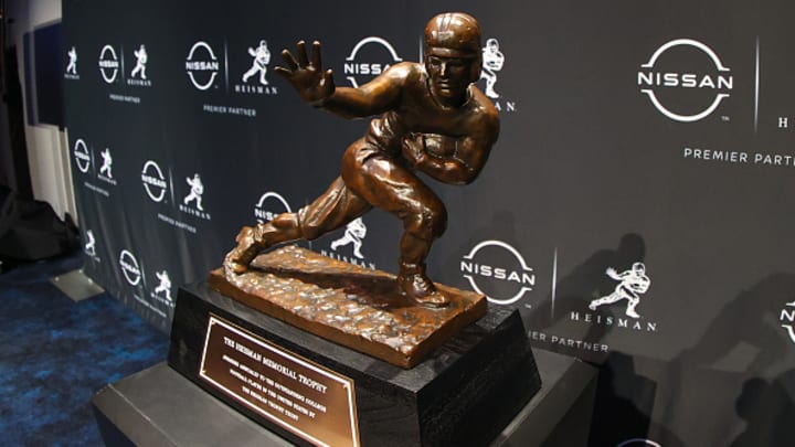 The Heisman Trophy is seen ahead of the ceremony. The Heisman Trophy is seen ahead of the ceremony.