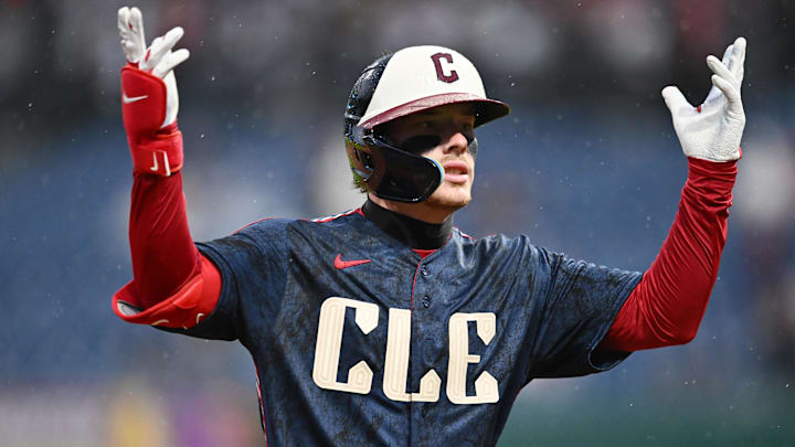 May 8, 2026: Cleveland Guardians second baseman Travis Bazzana (37) rounds the bases after hitting a home run during the first inning against the Minnesota Twins at Progressive Field. 