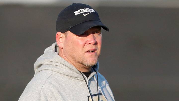 Purdue Boilermakers head coach Barry Odom looks on during practice. Purdue Boilermakers head coach Barry Odom looks on during practice.