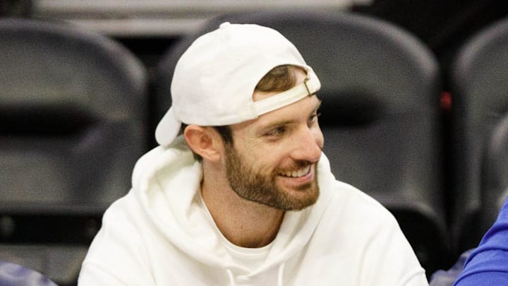 Oct 1, 2018; Philadelphia, PA, USA; NBA shooting coach Drew Hanlen (L) talks with Orlando Magic center Mohamed Bamba (5) before a game against the Philadelphia 76ers at Wells Fargo Center. Mandatory Credit: Bill Streicher-Imagn Images